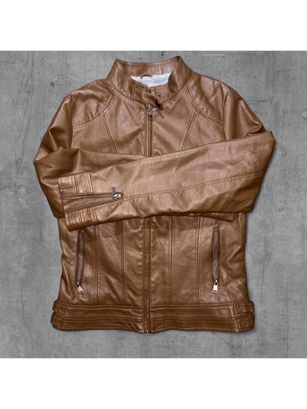 Women’s Royalty For Me Brown Faux Leather Moto Jacket Size M